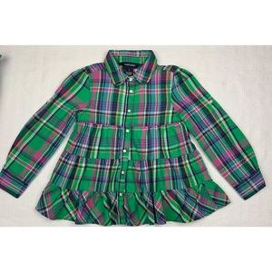 NWT RALPH LAUREN FLANNEL PEPLUM SHIRT, SIZE 6